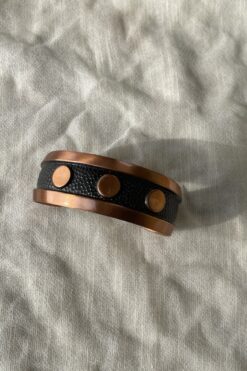 Vintage Solid Copper Cuff with Pebbled Charcoal Inlay
