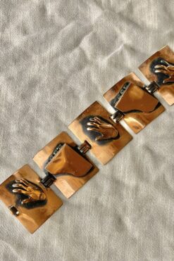 Vintage Mid Century Copper Piano and Hands Bracelet