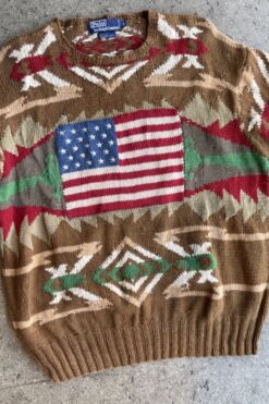 Vintage 90s Polo Ralph Lauren Southwestern American Flag Sweater - L