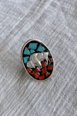 Vintage Buffalo Ring - Turquoise Coral & Mexican Silver - 7