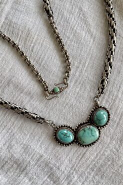 Vintage Mexican Silver Necklace and Turquoise Chain Necklace