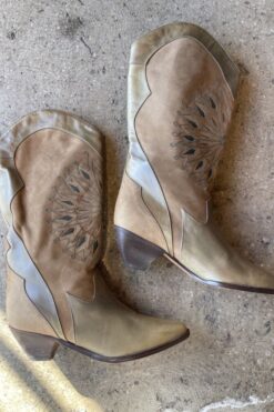 Vintage 80s Sunburst Tan Leather Cowboy Boots -  37 1/2