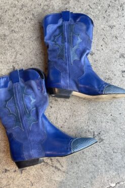 Vintage 80s Cobalt Blue Leather Cowboy Boots - 7 1/2