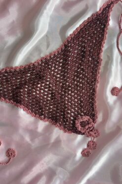 Vintage Maroon and Pink Crochet Bandana Hair Scarf