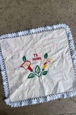 Vintage Te Adoro (I adore you) Embroidered Doily