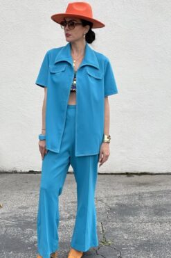 Vintage Mr. Alex Turquoise Two-Piece Jacket & Pants Set - Medium
