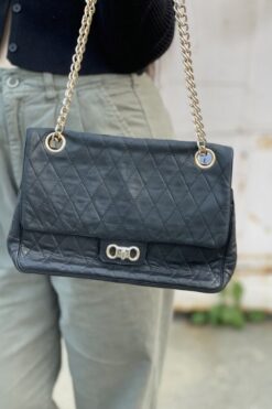 SOLD Vintage Walter Katten Quilted Black Leather Bag