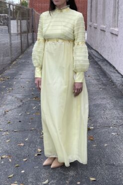 Vintage 60s/70s Yellow Cottagecore Maxi Dress - M