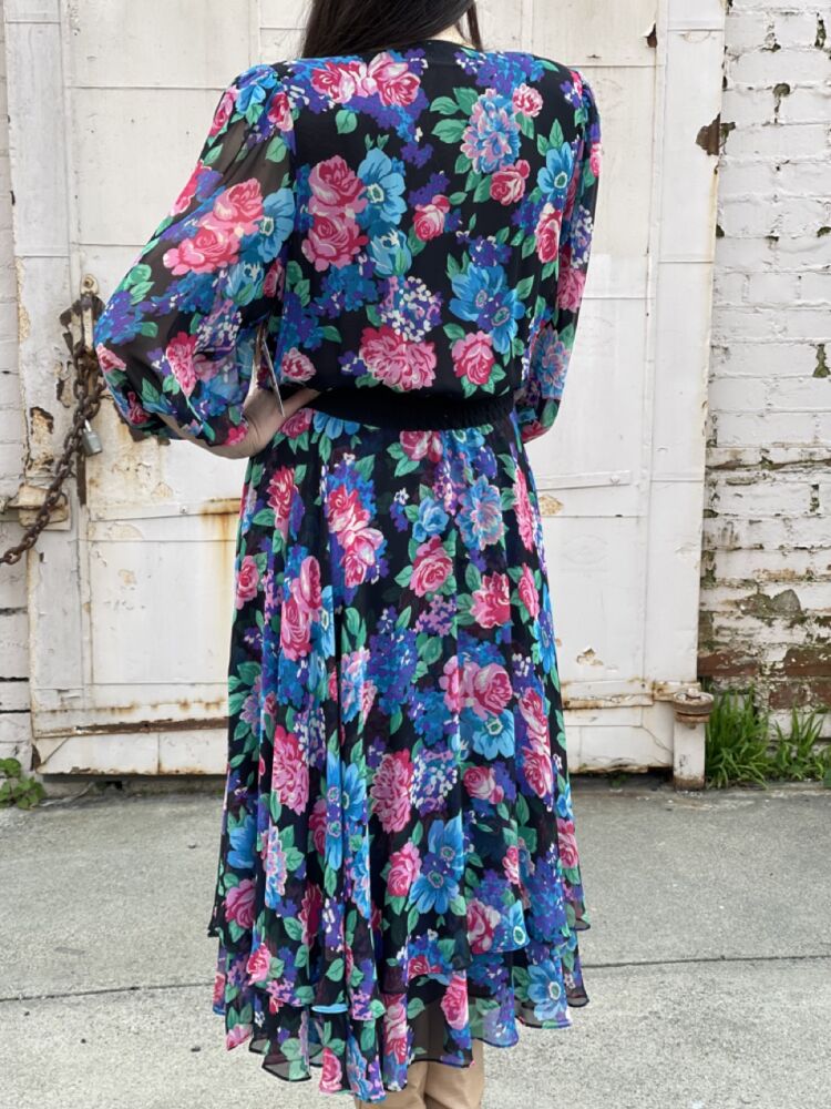 Vintage 80s Diane Freis Hand-Beaded Garden Party Dress – L