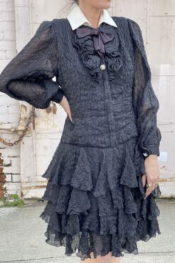 Vintage Adolfo New York Ruffled Tuxedo Dress - S/M