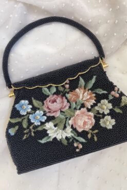 SOLD Vintage 50s Black Embroidered and Beaded Purse