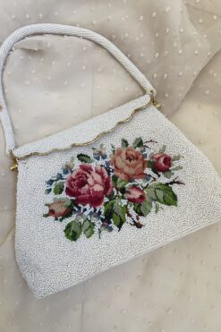 Vintage 50s White Embroidered and Beaded Purse