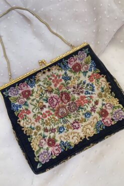 Vintage French Floral Tapestry Purse