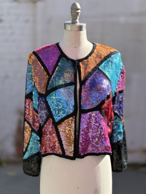 80s Scarlet Rage Silk Sequin Jacket XL