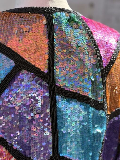 80s Scarlet Rage Silk Sequin Jacket XL - Image 2