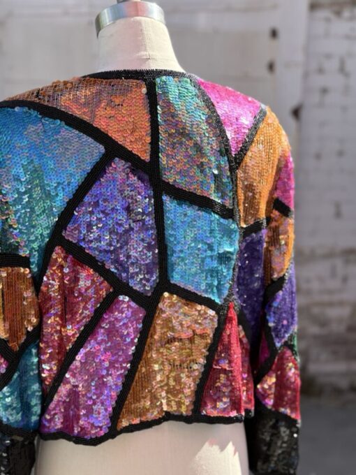 80s Scarlet Rage Silk Sequin Jacket XL - Image 6