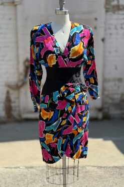 80s AJ Bari Glam Bow Silk Dress