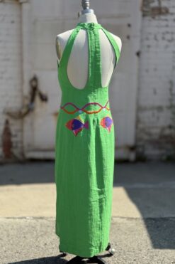 80s Linen Cut Out Back Halter Dress