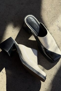 Alternative view of Feners Black and White Leather Mules 39- 8