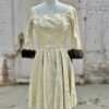 50s Fur Trim Silk Brocade Dress XS