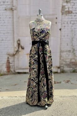 60s Lisa Meril Embroidered Column Evening Gown