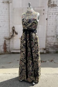 Alternative view of 60s Lisa Meril Embroidered Column Evening Gown