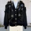 80s Angora Rabbit Fur Cardigan Jacket - M