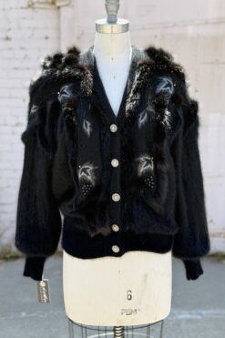 80s Angora Rabbit Fur Cardigan Jacket - M