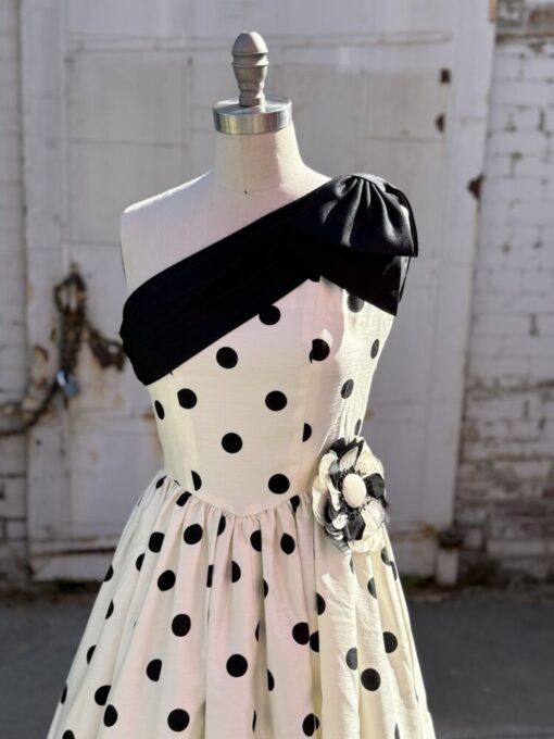 Y2K Polka Dot Flower Brooch Dress XS - Image 5