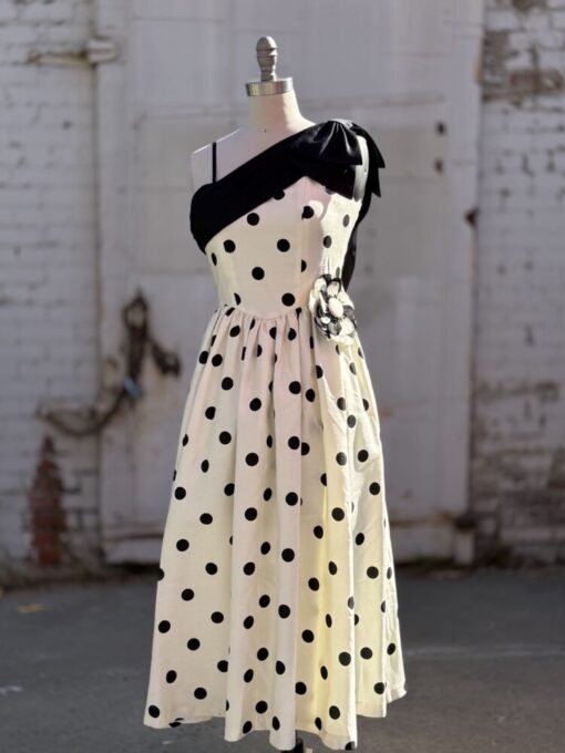 Y2K Polka Dot Flower Brooch Dress XS