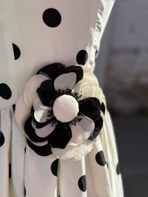 Y2K Polka Dot Flower Brooch Dress XS - Image 2
