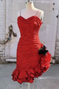 80s Raul Blanco Red Ruffle Polka Dot Dress S