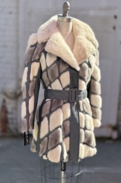 Vintage Patchwork Grey Belted Fur Coat- S