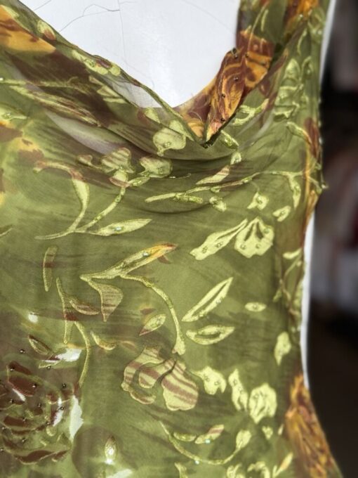 90s Sue Wong Silk Chiffon Bias Cut Beaded Cowl Dress - Image 8