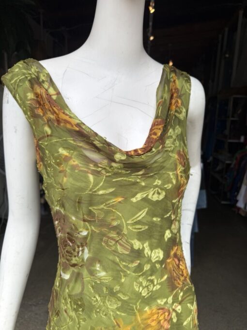 90s Sue Wong Silk Chiffon Bias Cut Beaded Cowl Dress - Image 4