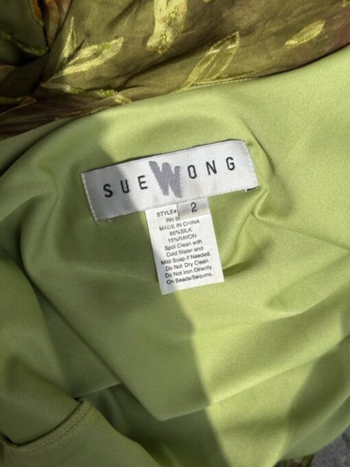 90s Sue Wong Silk Chiffon Bias Cut Beaded Cowl Dress - Image 3