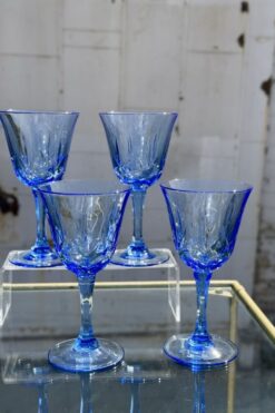 Vintage American Blue Glass Goblets, Set of 4