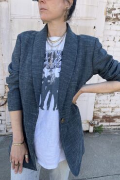 80s Blue Tweed Shawl Collar Blazer - Medium