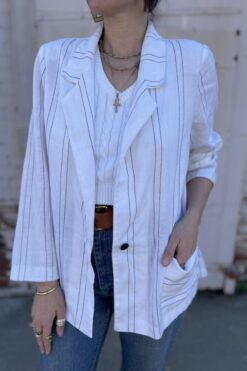 80s White with Black Pinstripes Blazer - M/L
