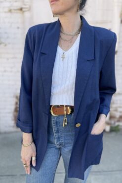 80s Navy Blue Slouchy Blazer - Medium