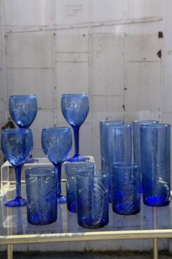 Set of 12 Vintage Swirl Blown Glassware