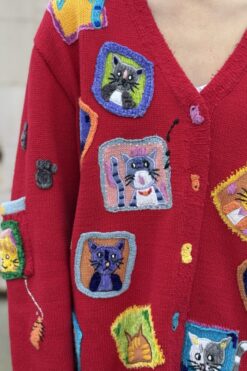 Alternative view of Vintage Red Cat Patches Cardigan - S