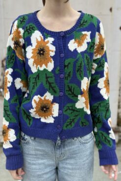 Vintage Cotton Knit Floral Cardigan - S