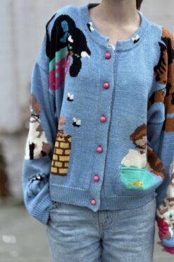 Vintage Christine Foley Cat Cardigan Sweater - Medium