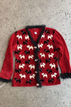Vintage 90s Fringe Trim Cat Sweater - M