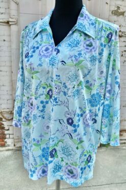 70s Blue Floral Top – Large