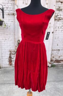 Vintage Ruby Red Cotton Velvet Dress - Small