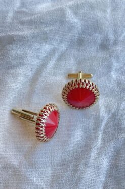 Vintage 60s Gold and Red Faceted Round Cufflinks