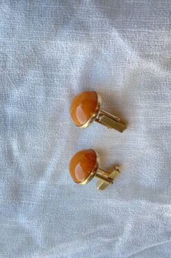 Vintage Swank Orange and Gold Tone Dome Cufflinks