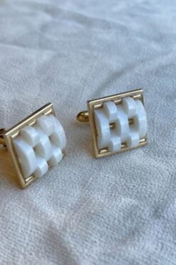 Vintage Swank Carved Square Mother of Pearl Cufflinks